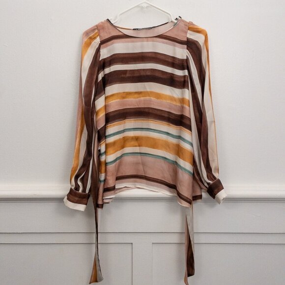 Zara Striped Sheer Tie-Back Blouse | Size S | Boho Chic Layering Top - Picture 2 of 4